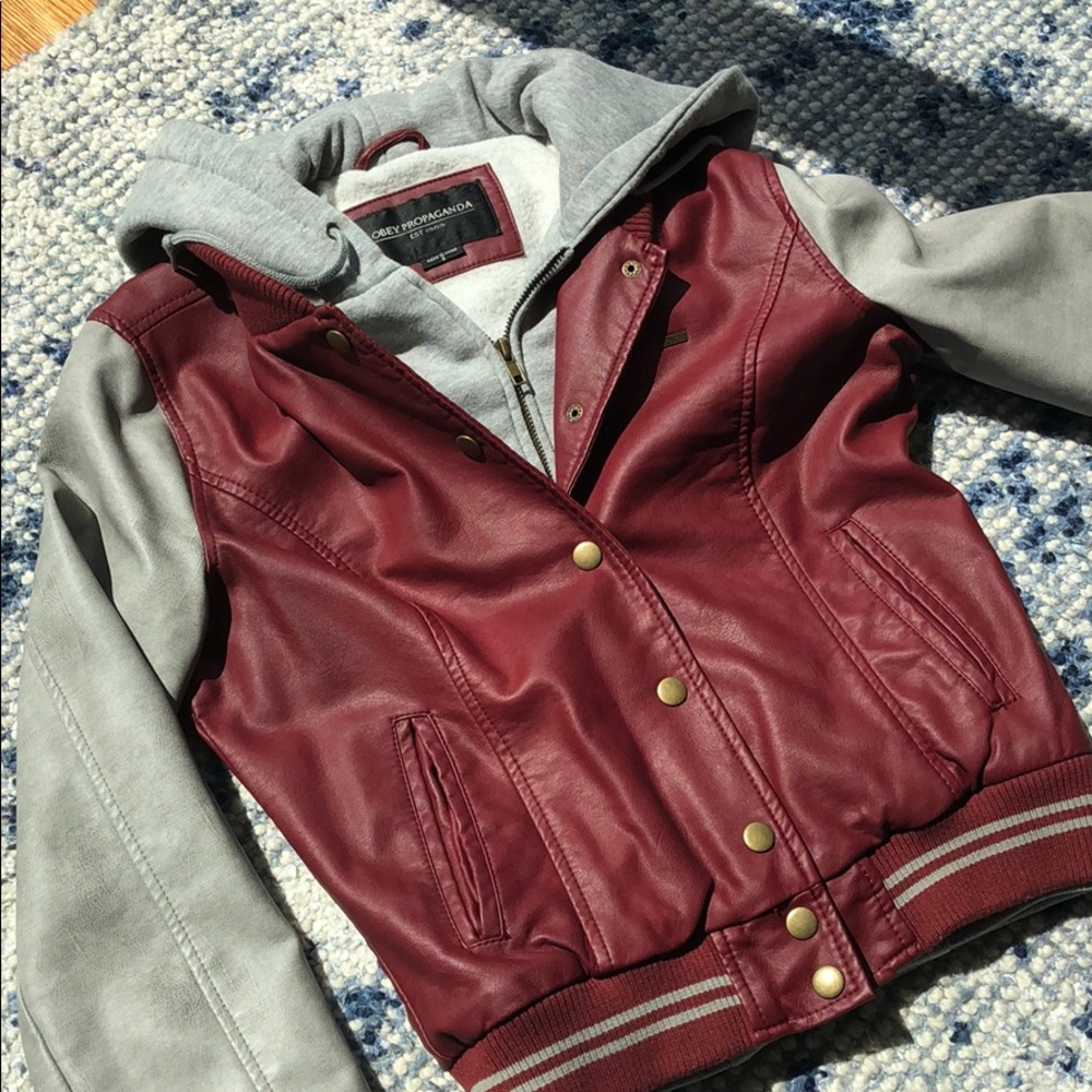 OBEY faux leather varsity jacket